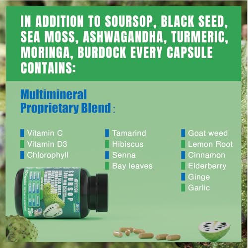image for Vyxion Soursop Graviola Supplement with Sea Moss, Moringa, Turmeric, B