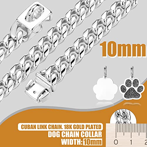 Image of Dog Chain Collars Heavy Duty Stainless Steel Dog Collar 10mm Cuban Link Dog Collar Metal Dog Chain with Snap Buckle Dog tag for Medium Dogs(20 inch)