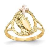 14k Two Tone Yellow Gold Praying Hands Cross Religious Band Ring Size 6.00 Fine Jewelry For Women Gifts For Her