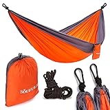 Soufull Outdoor Travel Lightweight Portable Nylon Parachute Multifunctional Camping Hammock with Ropes and Carabiners (Orange)