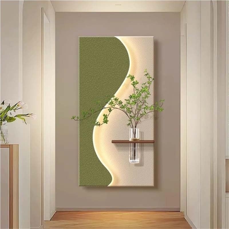 3D Sandstone Decor Wall Art Painting, with Warm LED Light、Vase、Artificial Plant, Plug-in Power Supply,for Home, Restaurant, Hotel(D,80 * 40CM)