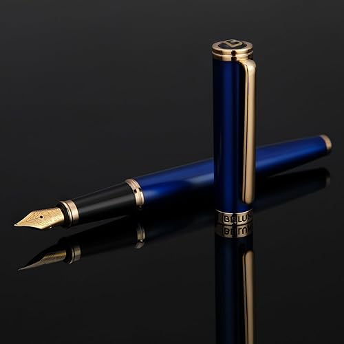 Miniatura 2 de Klein Blue - Pluma estilográfica de lujo, borde dorado de 24 quilates, punta fina, convertidor de tinta Schneider alemán y 6 cartuchos de tinta,