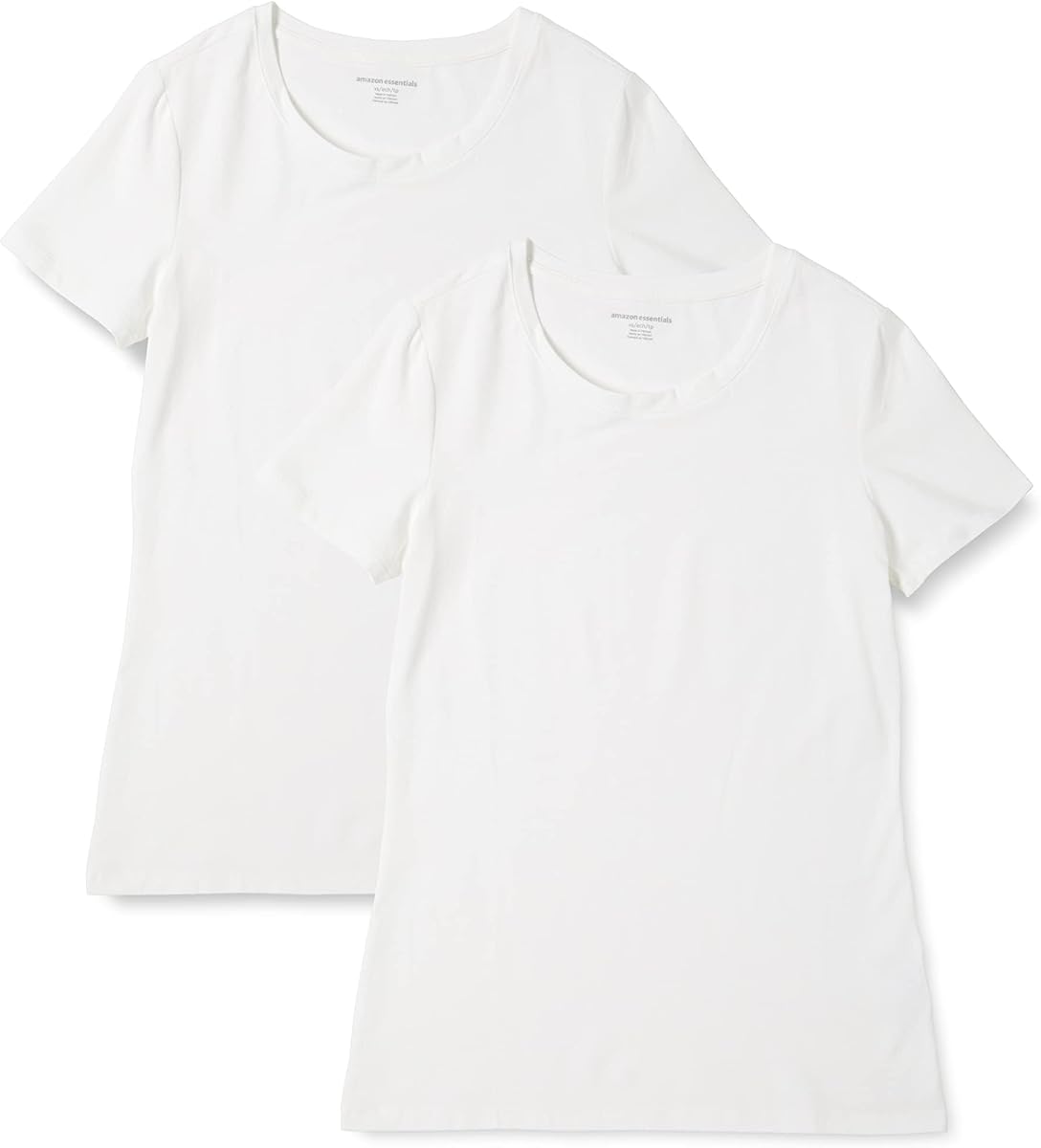 Camiseta de manga corta y cuello redondo Amazon Essentials Regular-Fit para mujer, paquetes múltiples
