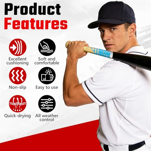 AKAIXI 4 Pack 0.5mm Pro Feel Blue Ice Cream Drip Baseball Bat Grip Tapes — view 5