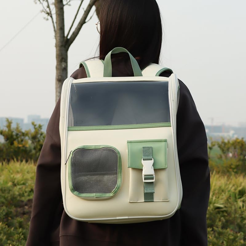 Zaino per Animali Domestici con Grande capacità e Rete Traspirante per Avventure All'aria Aperta 39x32x24 Cm (Verde Bianco)