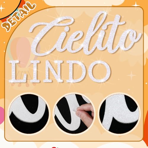 Image of VitalCozy Cielito Lindo Sign for Backdrop Felt Cielito Lindo Sign for Balloon Arch Baby Shower Birthday Party Mexican Talavera Wedding Party Decor for Backdrop Balloon Arch Decor(White,Glitter)