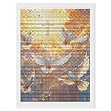 Kit de peinture diamant bleu ciel nuageux blanc colombe ronde pour décoration murale d'intérieur 30,5 x 40,6 cm