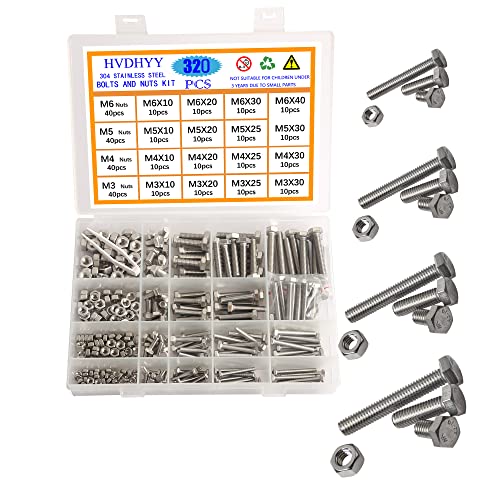 HVDHYY M3 M4 M5 M6 Nut and Bolt set Machine Screws & Nuts Assortment kit 304 Stainless Steel Outer Hexagon Head Socket Button with a Reusable Storage Box (320pcs)