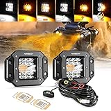 Auxbeam 5Inch Flush Mount LED Strobe Pod, Amber White Fog Light Pod, 6 Lighting Modes Off-Road Light