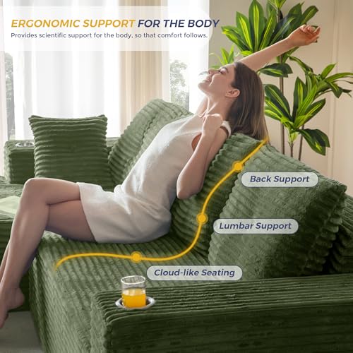 Image of MAXYOYO 104 inch Modular Sectional Couch with L-Shape Chaise, Modern Boneless Couch for Living Room, Sofa in A Box, Oversized Sofa with Deep Seat, No Assembly Required, Green