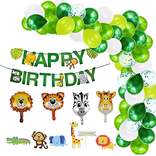 Ballon Anniversaire Jungle,Gateau Anniversaire jungle, Arche Ballon Jungle, Anniversaire Bannière,Ballons en Aluminium de la Fête Des Animaux, pour Zoo Thème Animal Fête d'anniversaire Décorations Cover