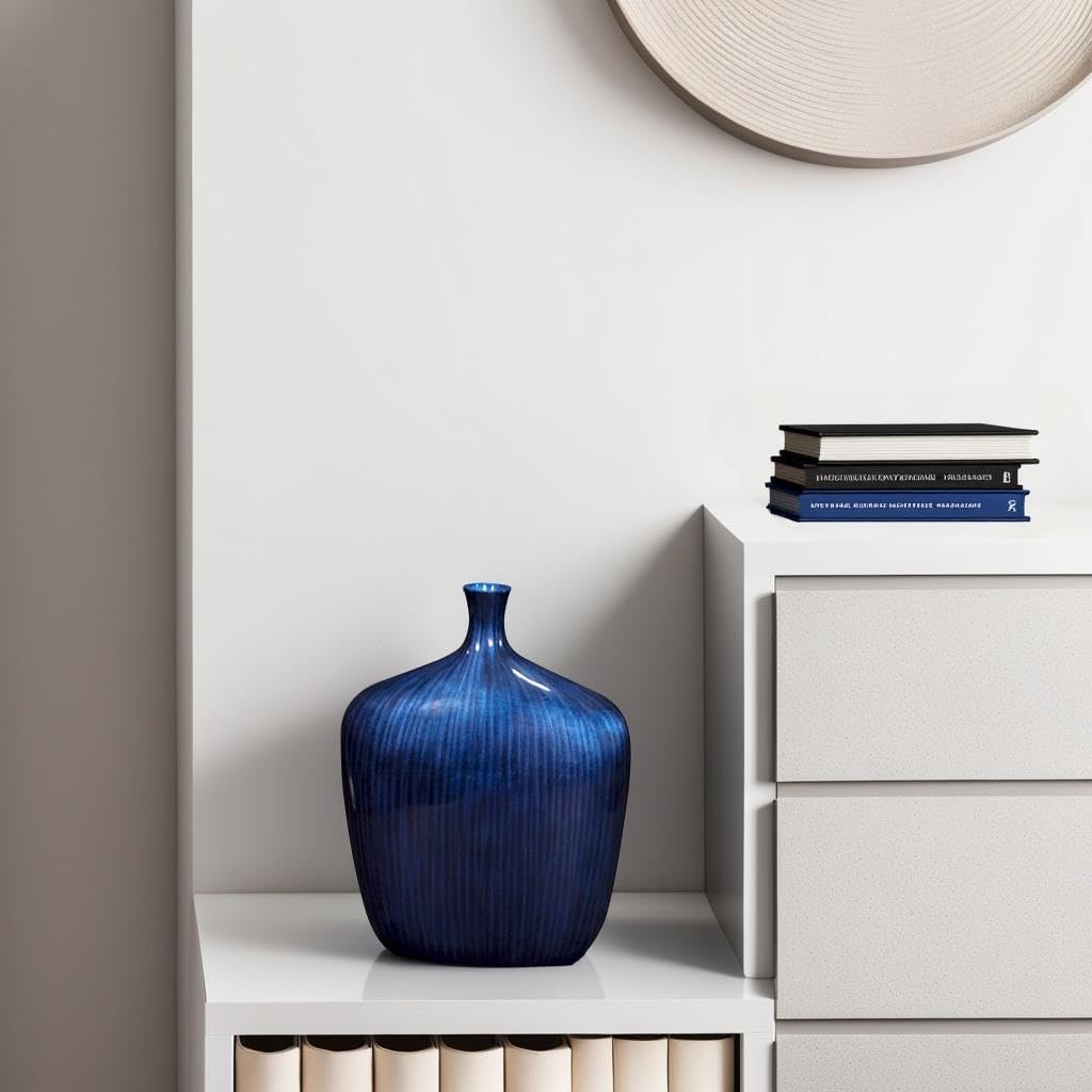 Howard Elliott Collection Sleek Cobalt Blue Wooden Vase with Brushed Black Accents, Large Decorative Accent Vase for Table Centerpiece, Flowers, Console Table and Living Room Decor