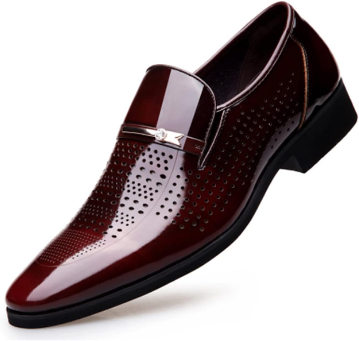 Mens Loafers Fashion Lace-ups Leather Pointed Toe Slippers Comfy Slip-on Business Dress Flats Breathable Driving Shoes