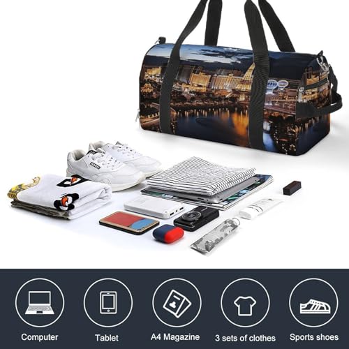Mens Womens Gym Bag, Las Vegas Night View Print Duffle Bags,travel Gym Duffle Bag,garment Duffle Bag,gym Bag with Shoe Compartment4