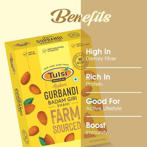 Image of Tulsi Badam Giri Gurbandi Shahi Raw Almonds 250g