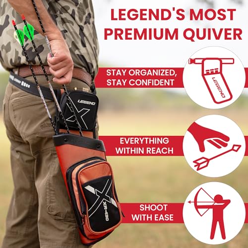 Legend XR430 Premium Field Quiver for Arrows - Right-Handed Hip Arrow Quiver with Removable Release Pocket, Durable Archery Quiver with Tools & Accessories Compartment, Arrow Holder
