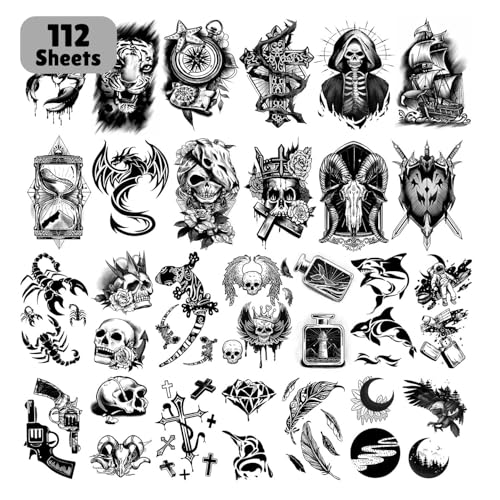 Leesgel Temporäre Tattoos Erwachsene, 112 Blätter Fake Tattoos Klebetattoos Erwachsene