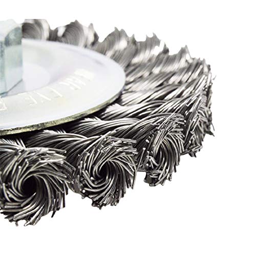 Image of Benchmark Abrasives 5 inch x 1 /4 inch Stringer Bead Wire Wheel with 5 /8 inch-11 Thread, for Weld Cleaning, Weld Spatter Removal, Stripping, Deburring, Use with Angle Grinders - (5 inch x 1 /4 inch, Stainless) (Stainless)