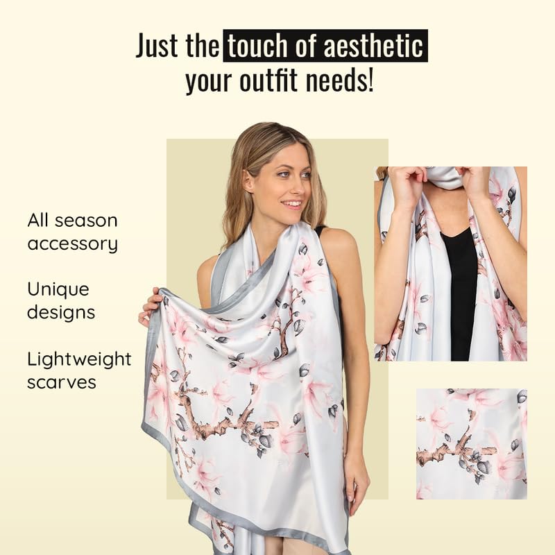 Image of Trillion London Spring Collection | Designer Silk Scarf For Women UK | Lightweight Neck Scarves | Shawl Wraps | Suitable for Daily Life | Smooth & Soft Finish | Gift for Women | Size-180cm x 90cm