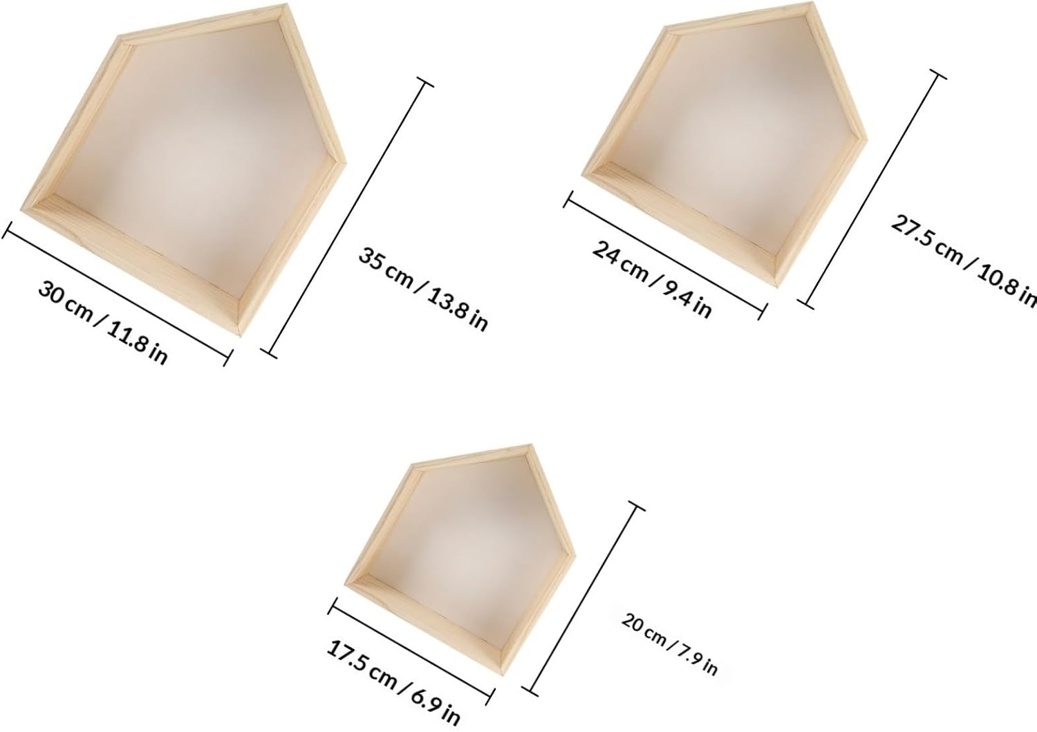 Tofficu 3pcs House Shaped Wooden Wall-Mounted Storage Basket and Decorative Shelf Set with Strong Bearing Capacity, Multifunctional Wall Decoration for Home or Room