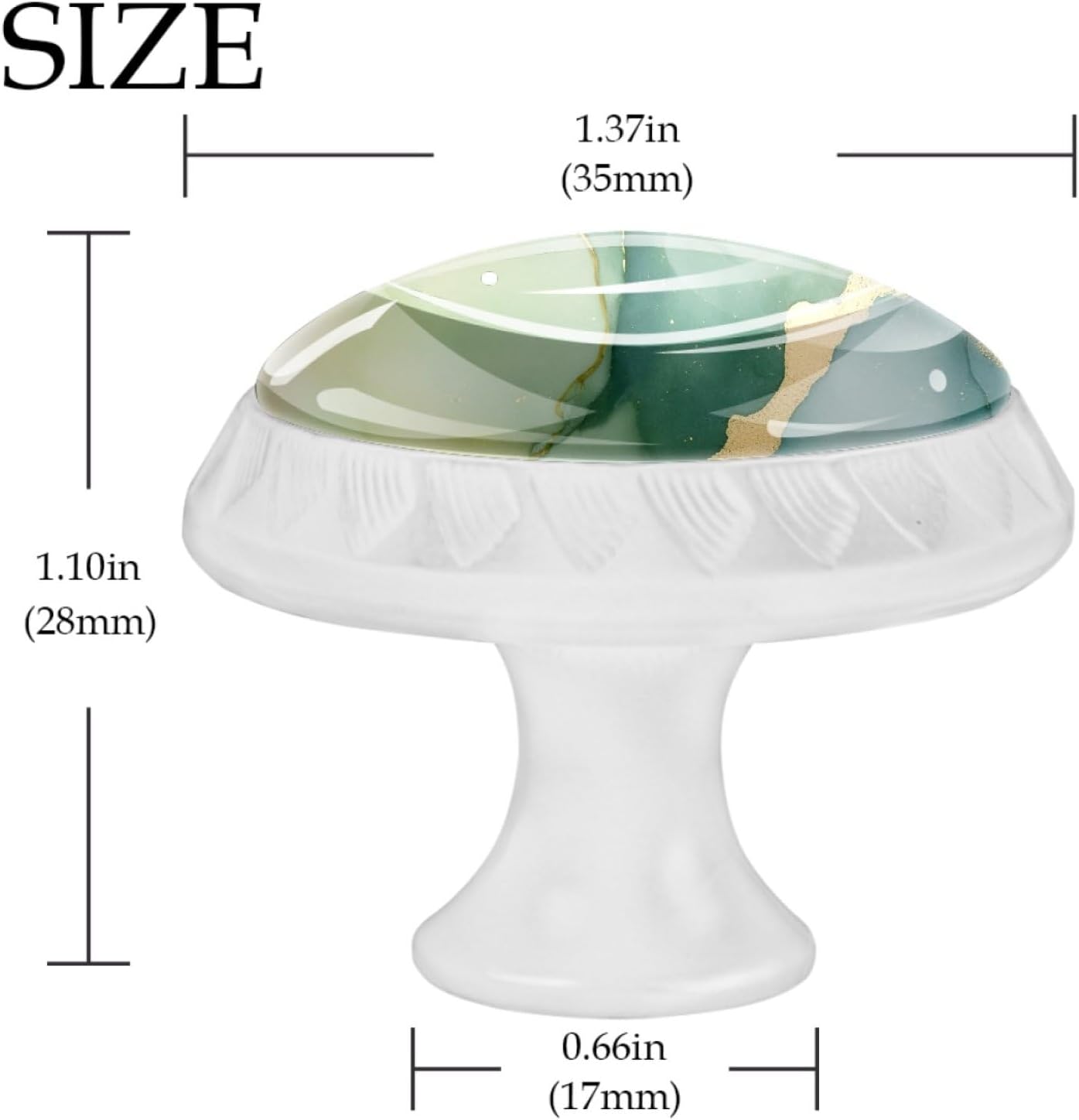 4 Pcs Green Gold Marble Texture Cabinet Knobs, 1.37 Inch White Dresser Drawer Knobs Round Decorative Hardware Pulls Handles for Bathroom Kitchen