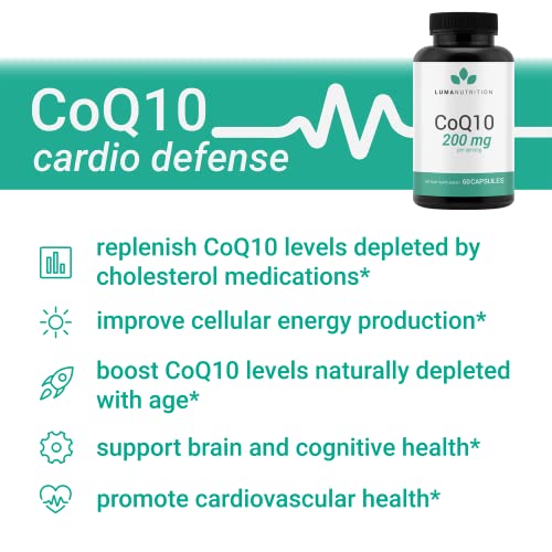 Luma Nutrition Coq10 200Mg Liquid Capsules - Coq10 200Mg Softgels - Premium Coenzyme Q10 - Co Q-10 100Mg Capsule / 200Mg Serving - Heart Supplement - 60 Liquid Capsules #TOP5