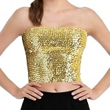 Wildarms Camiseta Corta de Sirena con Lentejuelas Brillantes para Mujer, sin Tirantes, metálica, para Fiesta, Club (FR/ES, Letras, L, XL, Regular, Regular, Dorado)