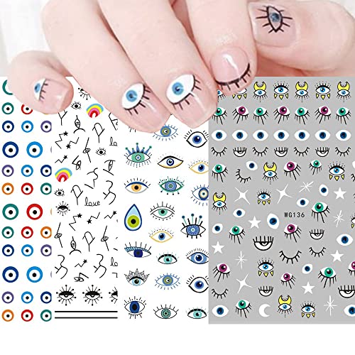 Jmeowio Cartoon Evil Eyes Nail Art Stickers Decals 7 Sheets Jmeowio 3D Self Adhesive Palm Eye Dot Nail Decoration Tools Accessories For Women Girls cover