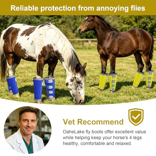Image of Reflective Horse Fly Boots Set of 4, Loose Fitting Leggings for Horses, Equine Fly Leg Wraps Socks for 4 Legs, Breathable Adjustable and Universal Fit, Reliable Stay Put and on (Yellow)