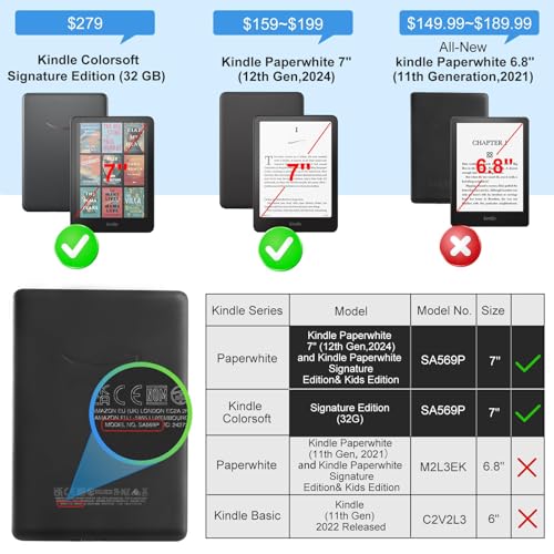 Image of CoBak Stand Case for 7 inch Kindle Paperwhite 12th Gen 2024 and Kindle Colorsoft with Hand Strap - Compatible with iPhone MagSafe, for Samsung /Belkin /Anker Wireless Charging Pads, Durable, Auto Sleep-Gray