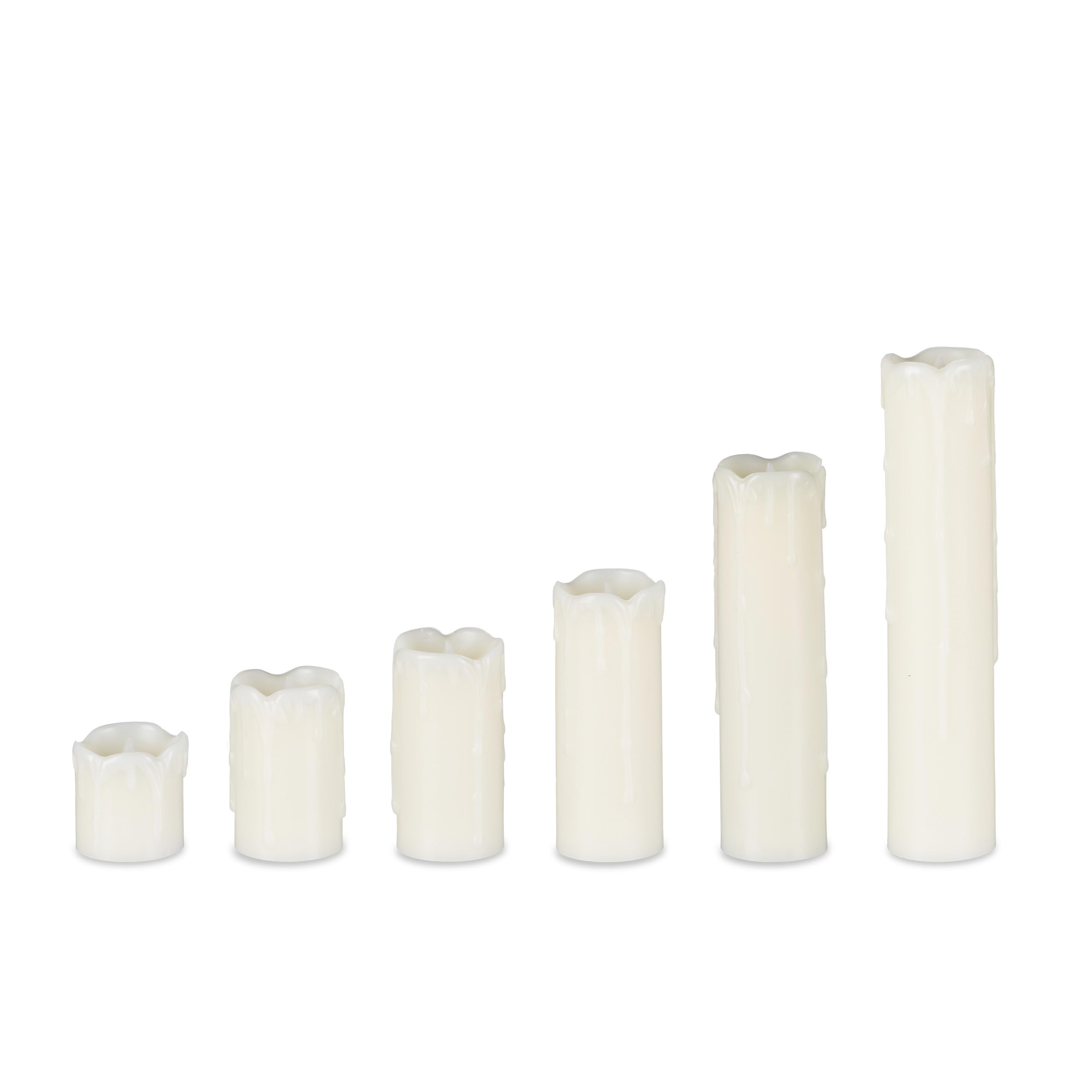 Relaxdays Set Candele LED, Crema | 6 in vera cera senza fiamma, effetto tremolante, a batteria, diametro 5 cm