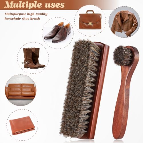2 Pcs Horsehair Shoe Brush Kit Polishing Daubers Applicators Leather Care Brushes Shine Cleaning Cloth with Case(Shoe Brush Set G) - Thumbnail 4