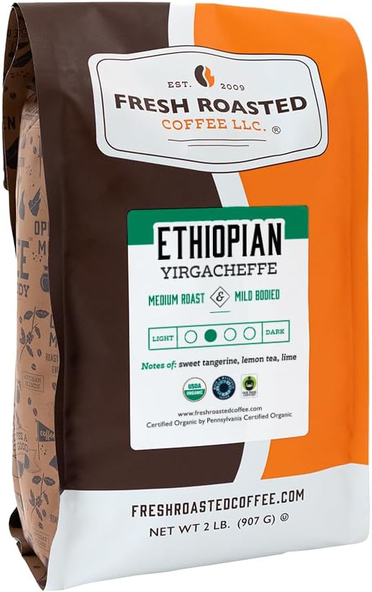 FTO Ethiopian Yirgacheffe Coffee, Whole Bean, Fresh Roasted Coffee LLC (2 lb.)
