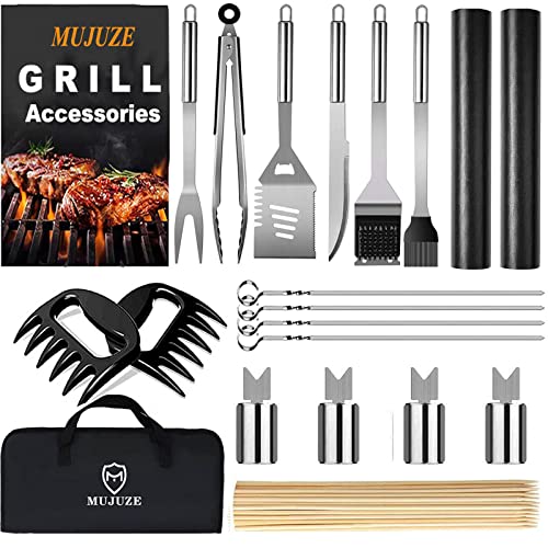 MUJUZE Grillbesteck Set,Grill zubehör Geschenk für Männer,Grillset aus Edelstahl im Koffer, Gasgrill zubehör Set,Grillzubehör BBQ für Garten und Camping(20PCS BBQ...