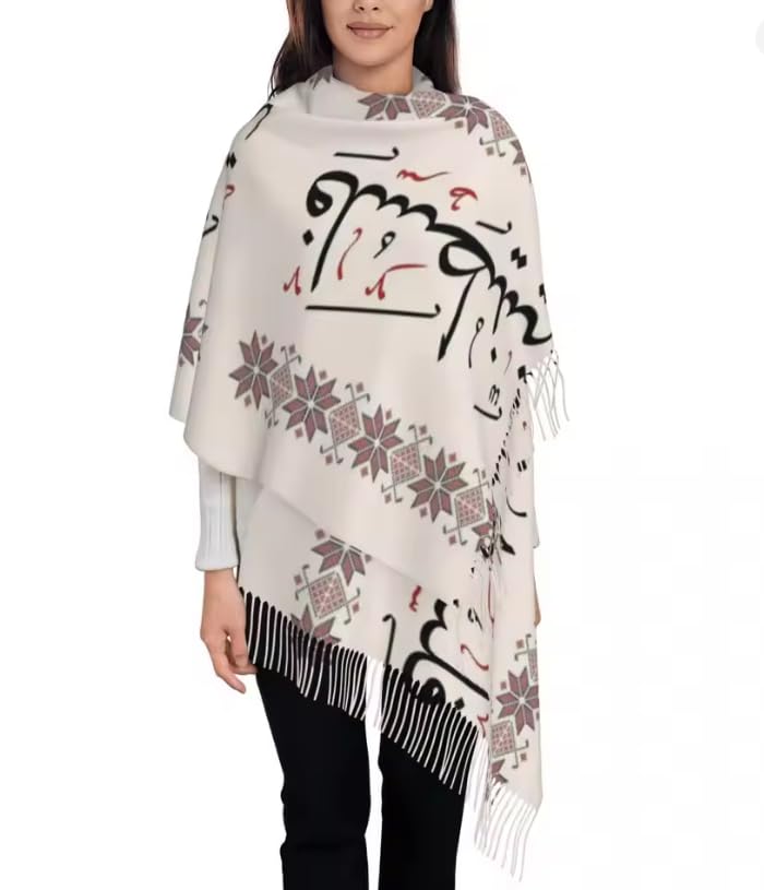 Arabic Folk Kufiya Hatta Traditional Keffiyeh Shawl Wrap for Ladies Winter Warm Large Soft Scarf Neckerchief Tassel Scarves