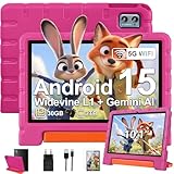 ZIOVO Kinder-Tablet 10 Zoll Android 15, 30 GB RAM + 64 GB ROM (TF 2T), 5G WiFi Tablets, Gemini AI, Octa-Core/Widevine L1/Face ID/Kindersicherung/6000 mAh/BT 5.0, Tablet mit EVA-Hülle, Rosa