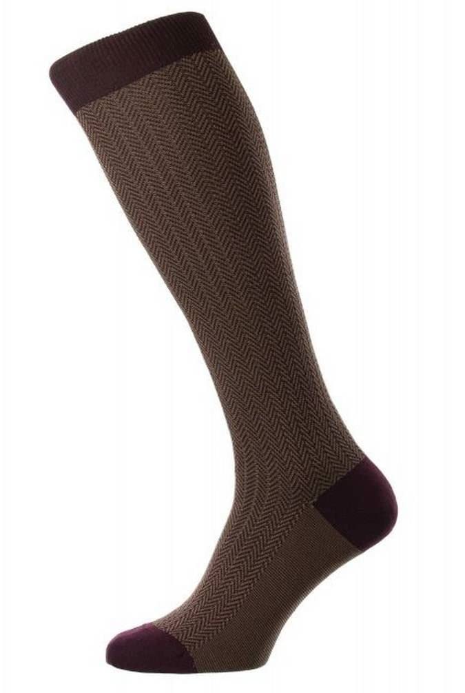 Pantherella Mens Fabian Cotton Fil D'Ecosse Over the Calf Socks - Burgundy