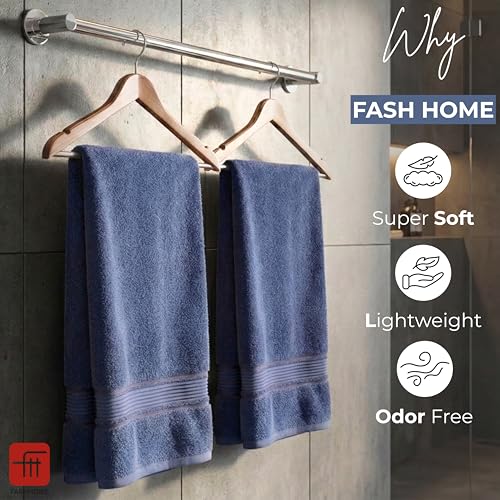 Image of 380 GSM 100% Cotton Highly Absorbent Light Weight Quick Dry Large Couple Bath Towel Set of 2 (Navy Blue)