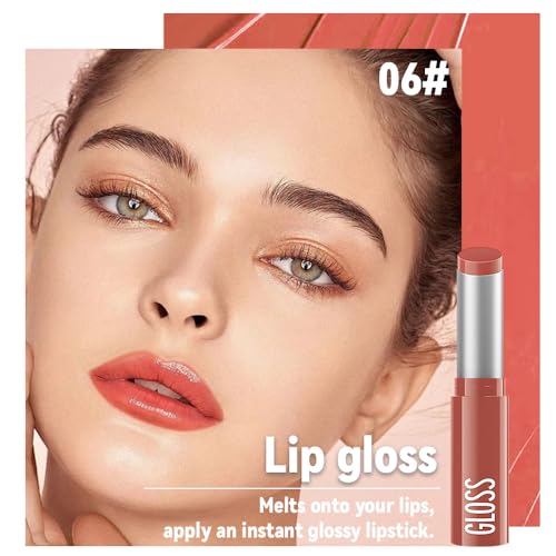 Image of 2Pc Butter Lipstick Tinted Lip Balm, Shine Moisturizing Plumper Lipstick for Women, Natural Nourishing Hydrating Lip Gloss Stain for Dry Lips, Lightweight Lip Liner Care Vegan Makeup, 06 & 07