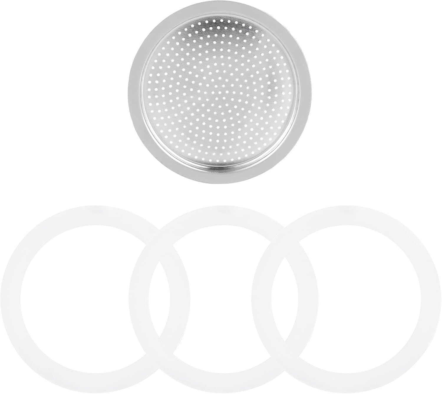 Sivaphe 3 Cup Moka Pot Replacement Infuser Parts for Aluminum Italian Stovetop Espresso Coffee Maker, 1 Filter and 3 Silicone Gasket Seals