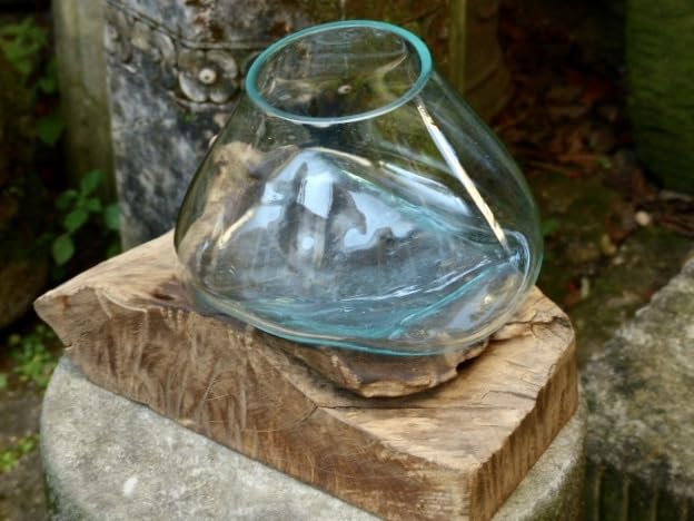 吹きガラスの花瓶+流木台座 h23cm/1.9kg アクアリウム水槽 テラリウム