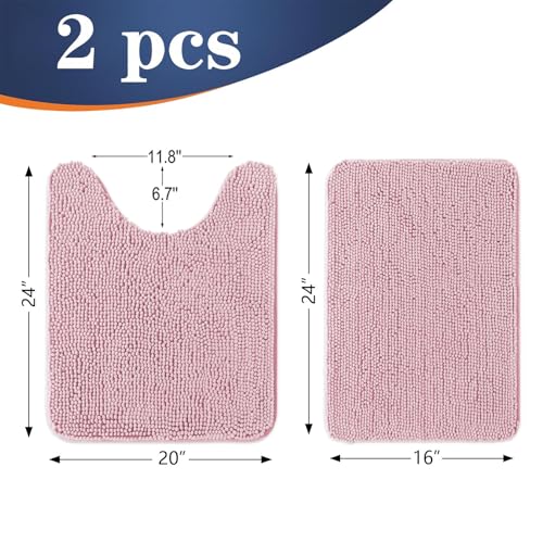 Image of OLANLY Bathroom Rugs Sets 2 Piece, Soft Absorbent Chenille Bath Mats and U-Shaped Contour Toilet Mat Area Rug Set, Machine Washable Bath Carpet, Home Decor Accessories(24 inchx16 inch+24 inchx20 inch, Dusty Rose)