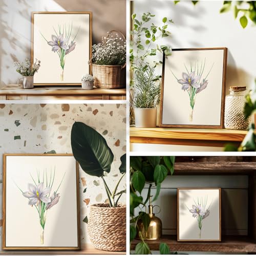 crmotu Floral Framed Wall Art, Daffodils Vintage Art Prints, Minimalist Botanical Watercolor Canvas Painting, Nature Plant Rustic Wall Decor Living Room Bathroom Bedroom Decor Aesthetic, 12x16inch