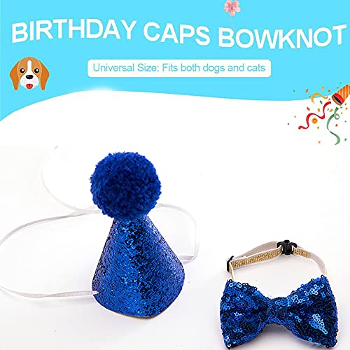 Cute Small Dog Cat Birthday Party Cone Hat Crown And Bow Tie Collar Set With And Pom-Pom Topper For Pets Cat Kitten Cosplay Costume Accessory Charms Grooming Headwear Hair Accessories #TOP4