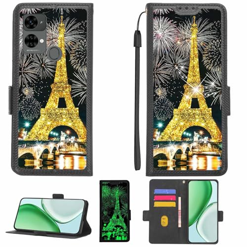 Aroepurt Case Compatible for BLU G73 G73W Phone Case Flip Cover [with Tempered Glass Screen Protector][RFID Blocking][Gold Glitter+Luminous] LPT-TT