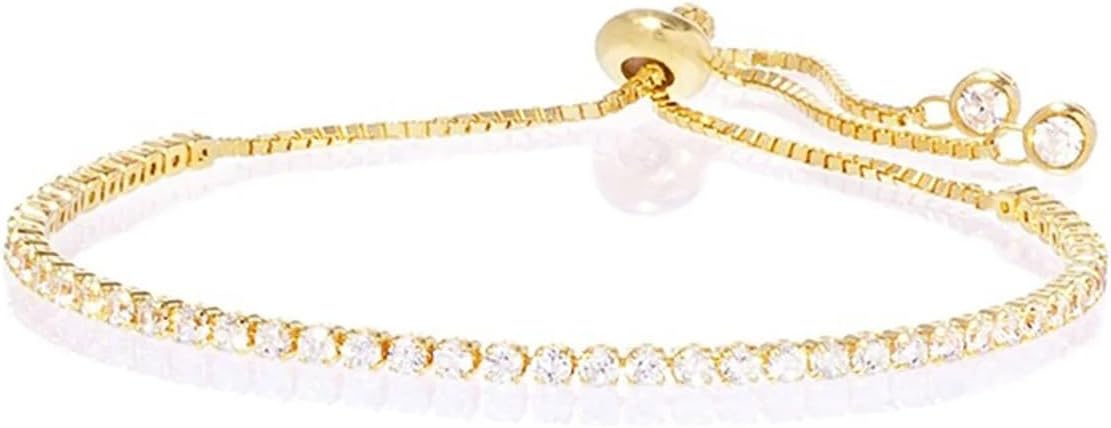 Amy & Annette Adjustable Tennis Bracelet with Crystals - 18k White Gold Plated Filled with Open-Ended Closure - Great Gift Idea for Every Occasion - (7.25in)