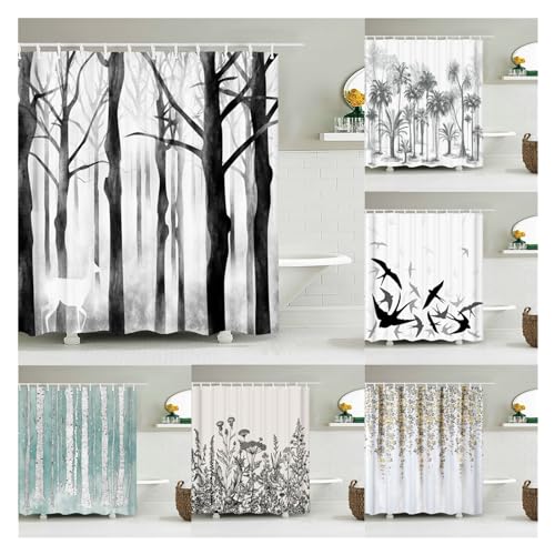 Rideau de douche imperméable avec imprimé 3D bouleau blanc 180x200cm