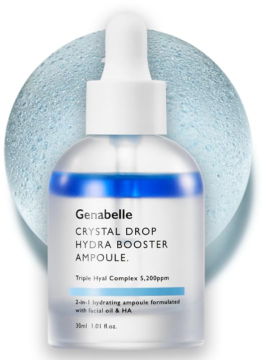 Genabelle Crystal Drop Hydra Booster Ampoule – Hydrating Serum with Hyaluronic Acid, Panthenol & Jojoba Oil for Skin Barrier and Glow – 1.01 fl.oz