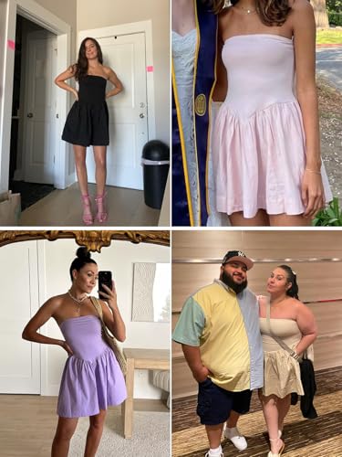 Image of Tube Top Mini Dress for Women Cotton Strapless Short Dress Casual Sexy Summer Vacation Beachy Flowy Sundress