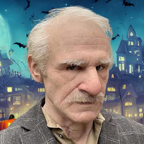 Máscara de silicone para homem velho, máscara de látex para homens, cobertura realista de cabeça completa, com cabelo e barba brancos, acessórios de fantasia de Halloween, para festa de cosplay